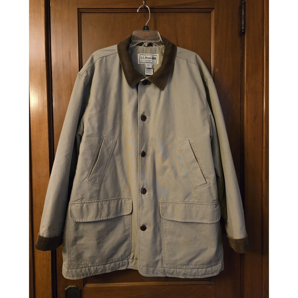 Vtg Men's L.L.‎ BEAN Khaki Beige Cotton Thinsulate Insulated Field Chore Coat 2X